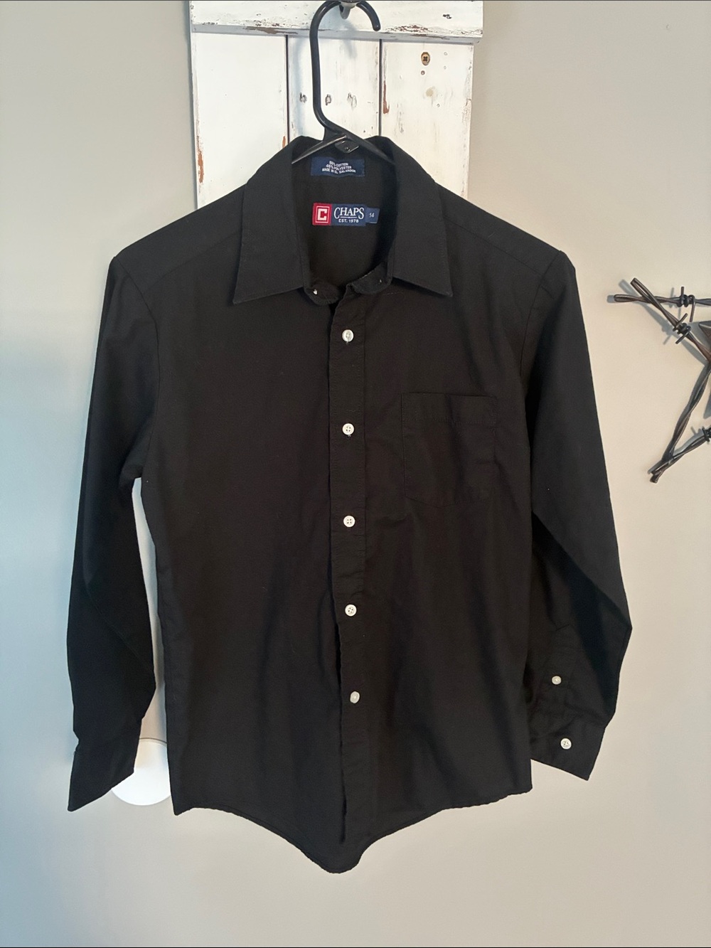 Boys long sleeve black button down dress shirt